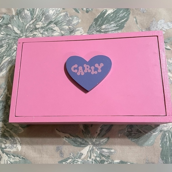 Trinket Box Hand Painted Pink & Purple Wooden Carly Heart Vintage 80s - Picture 8 of 8